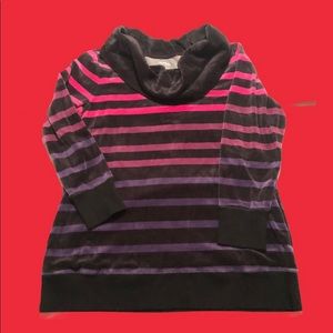 New York & Co Tunic Velour Sweater Top Black Pink